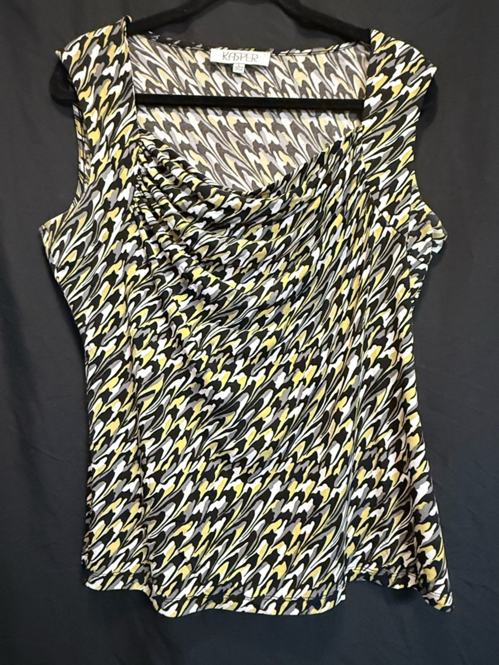 Kasper Yellow Black White Sleeveless Cowl Neck Print Camisole